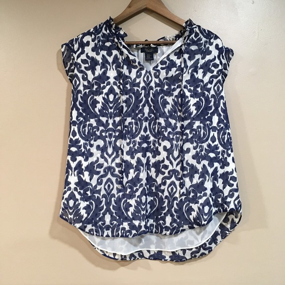 RACHEL Rachel Roy Tops - Rachel Roy Damask Blouse Womens XL Navy Blue Boho Resort Lightweight Office Work
